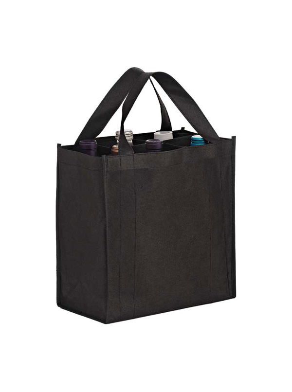 LK Packaging Black Non-Woven Reusable Two Bottle Wine Bag - 600/Case