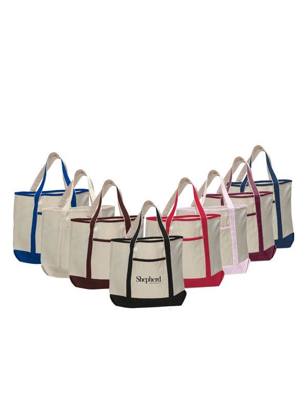 Custom Printed Cotton Canvas Boat Tote Bag with front Pocket