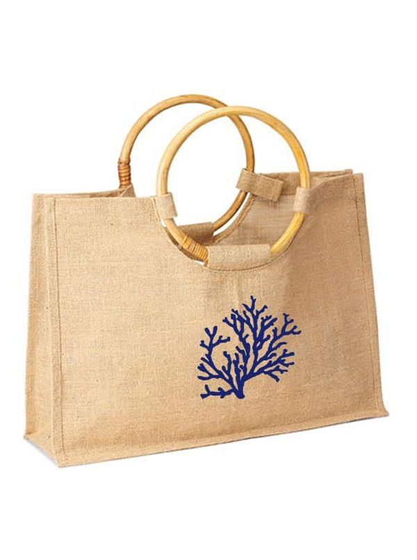 Klimaanlæg Tilbagetrækning Søjle Personalized Jute Bag with Round Cane Handles 5066 CarryGreen