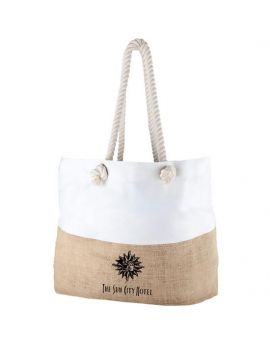 Custom printed Cotton and Jute Combination Tote Bag with Rope handles