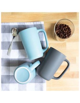 14 oz Stackable Ceramic Mug with Matte Colored Exterior Ledge