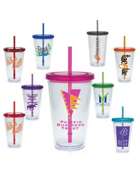 20 oz. Double Wall Tumbler with Colored Lid and Straw
