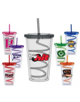 20 oz. Double Wall Tumbler with Colored Lid and Colored Curly Straw