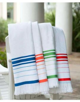 Turkish Signature Fringed 40 in x 63 in White Beach Towel