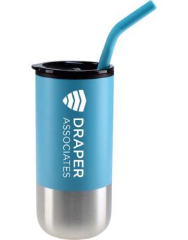 16 oz. Tumbler with Stainless Steel Exterior with Silicon Straw