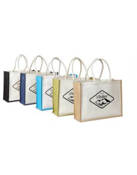 Two Tone Dyed Large Jute Burlap Tote Bag Inside Small Pocket Rope Handles