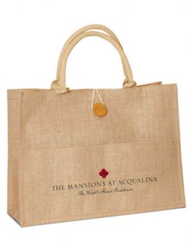 Eco-friendly Large Jute Shopping Bag with Front Buttoned Pocket