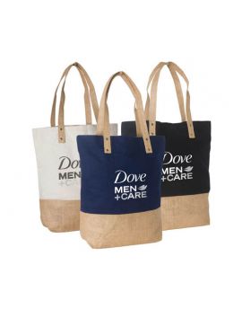 Two Tone Cotton Bag with Jute bottom and handles
