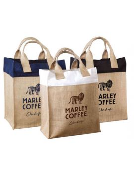 Two Tone Jute Bag with Cotton Trim and Jute Handles