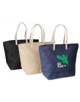 Large Jute Tote bag with Leather Handles