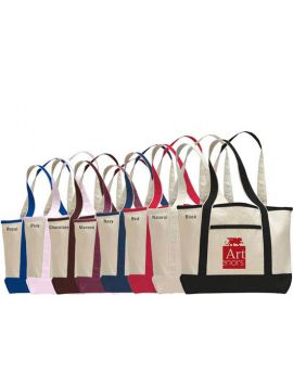 12 oz. Two Tone Cotton Canvas Boat Tote Bag with Front Pocket and Colored Trim and Handles