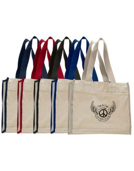 Cotton Canvas Tote Bag with Colored Handles and Front Pocket