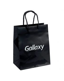 Paper Bag Gloss laminated Eurotote with matching macramé handles, reinforced fold-over top