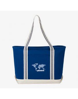 Stripe Handle 20 oz Cotton Canvas Zipper Boat Tote