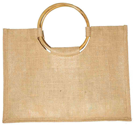 Natural Eco Friendly Jute Burlap Bag Brown Trim and  Brocade Lace Cotton Handles 